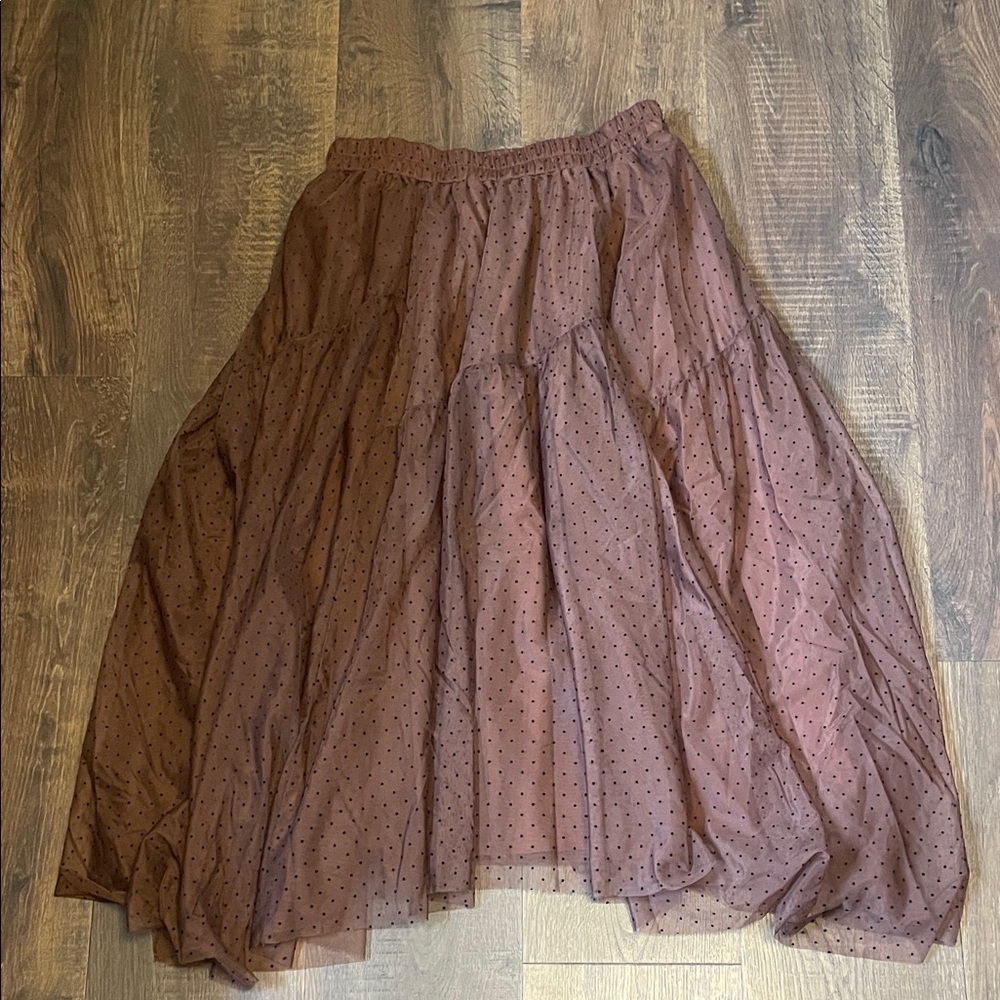 Chic Brown Polka Dot Midi Skirt